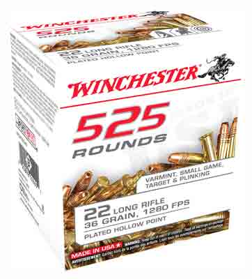 WINCHESTER 22LR 36GR PLATED HP 1280FPS 525RD 10BX/CS - for sale