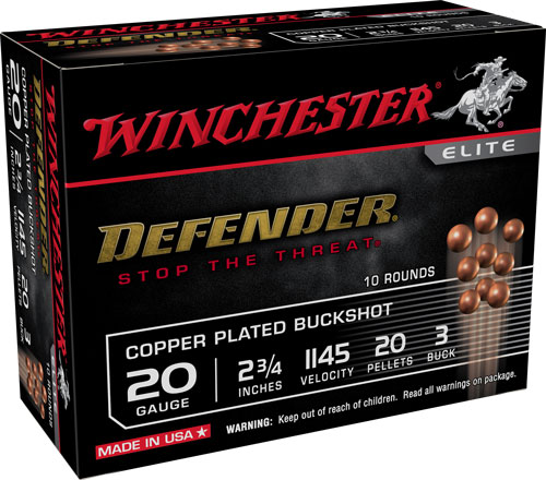 WINCHESTER DEFENDER 20GA 2.75" #3 BUCK 20-PELLET 10RD 10BX/CS - for sale