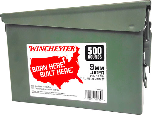 WINCHESTER 9MM LUGER 115GR FMJ RN CASE OF (2) 500RD AMMO CANS - for sale